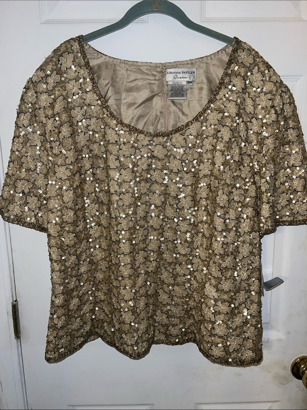 Adrianna Papell Two-Piece Sequined Blouse & Gold Skirt Set Silk 22W NWT - Picture 2 of 14